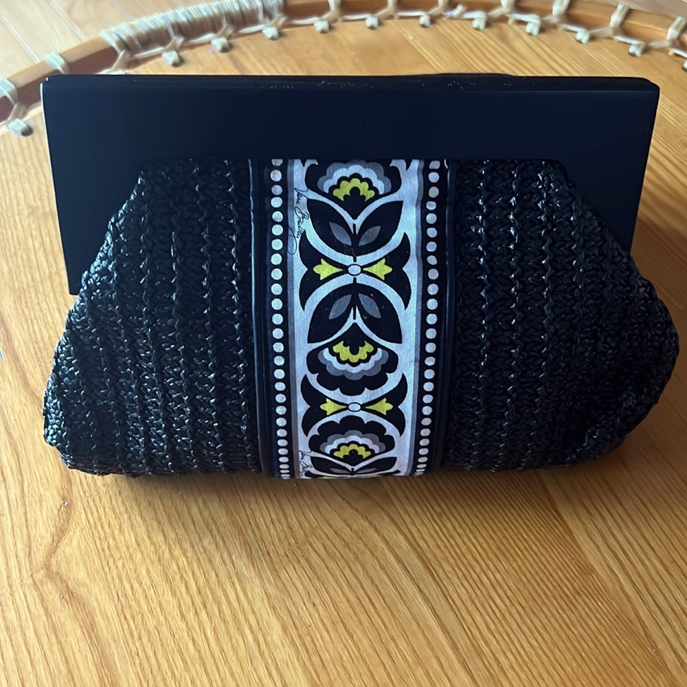 Vera Bradley magnetic closure clutch in black white and floral